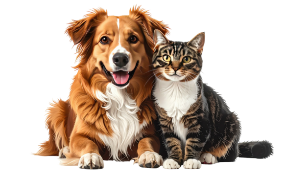 Dog and cat, friends, side by side. Cute, happy, companion