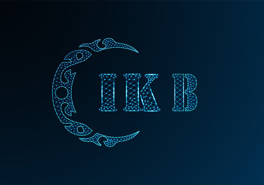 Low poly letter logo IKB design. IKB letter logo low poly vector design on blue color gradient background. IKB logo low poly design