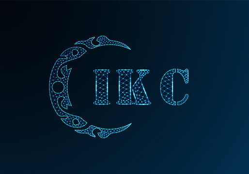 Low poly letter logo IKC design. IKC letter logo low poly vector design on blue color gradient background. IKC logo low poly design