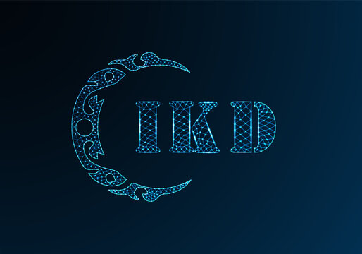 Low poly letter logo IKD design. IKD letter logo low poly vector design on blue color gradient background. IKD logo low poly design