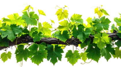 Grapevine Verdant leaves cluster on a gnarled woody stem