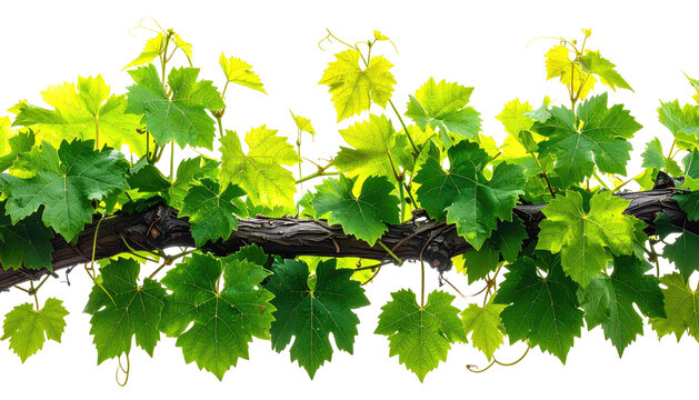 Grapevine Verdant leaves cluster on a gnarled woody stem - Powered by Adobe