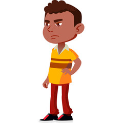 Pixel Art Boy Standing with Angry Expression Wearing Yellow Polo Shirt and Red Pants Transparent Background