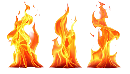Three vibrant, stylized flames dance against a black background