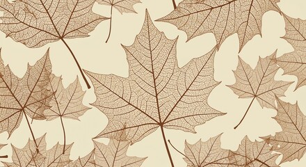 A detailed pattern of translucent maple leaf skeletons with visible veins in a sepia tone, creating an elegant natural background.
