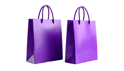 Two shiny, vibrant, purple shopping bags, standing next to each other