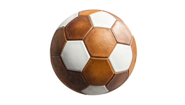 Brown and white soccer ball, isolated on a black background