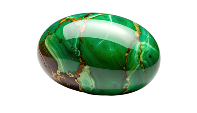 Polished malachite stone with beautiful green patterns and glassy sheen
