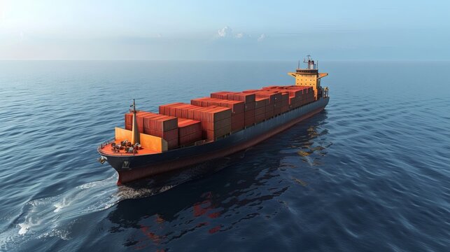 Cargo ship carrying numerous containers on the open ocean