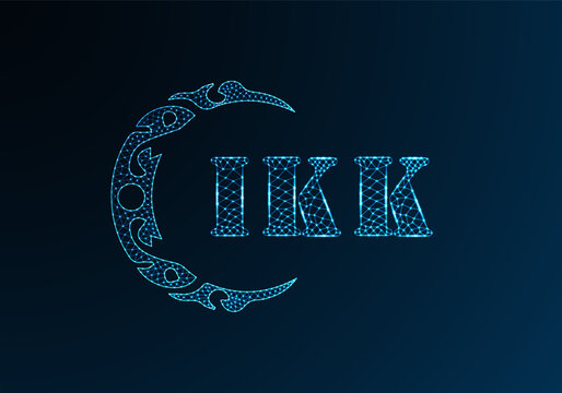 Low poly letter logo IKK design. IKK letter logo low poly vector design on blue color gradient background. IKK logo low poly design