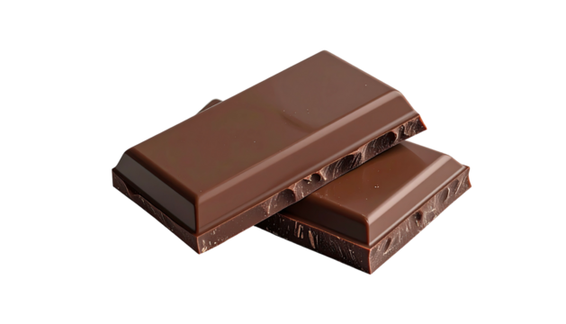 Two stacked dark chocolate squares against a black backdrop