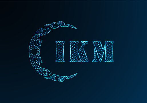 Low poly letter logo IKM design. IKM letter logo low poly vector design on blue color gradient background. IKM logo low poly design