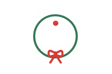 Minimalist christmas wreath icon with red bow and berry, winter holiday season decoration symbol, transparent background