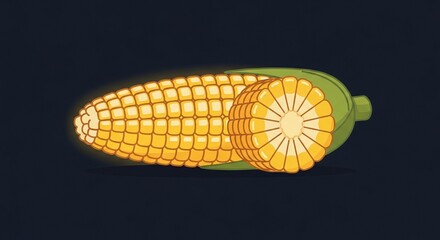 Flat minimalist vector icon of corn cob and corn slice with kernels