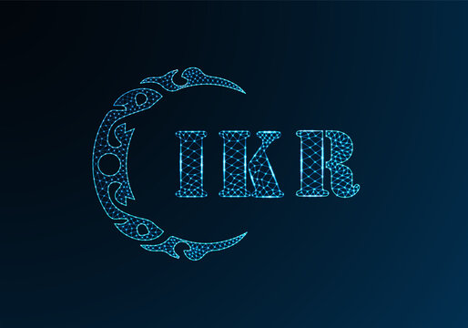 Low poly letter logo IKR design. IKR letter logo low poly vector design on blue color gradient background. IKR logo low poly design