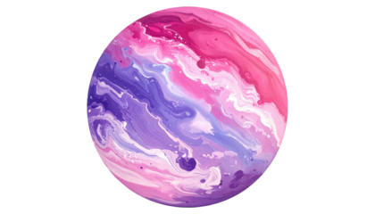 Round planet swirls pink, purple, light blue on dark