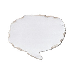 Isolated speech bubble torn from white cardboard, featuring rough, ragged edges and visible inner fibers. Ideal distressed overlay for urgent messages.
