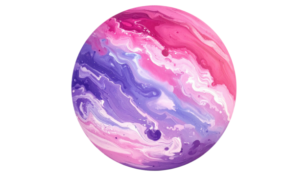 Round planet swirls pink, purple, light blue on dark