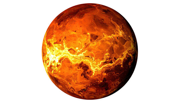 Fiery planet showing molten surface detail against black