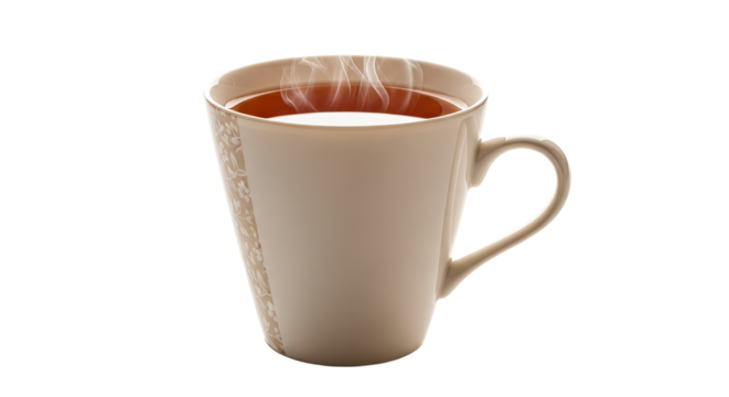 A steaming mug of hot tea on a white background. - Powered by Adobe