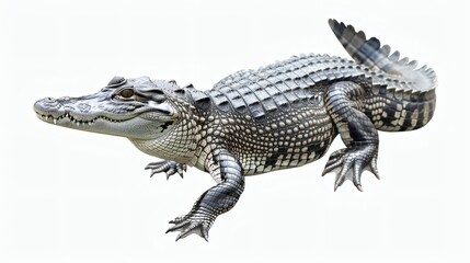 Naklejka premium Spectacular juvenile crocodile showcasing intricate scales and powerful claws