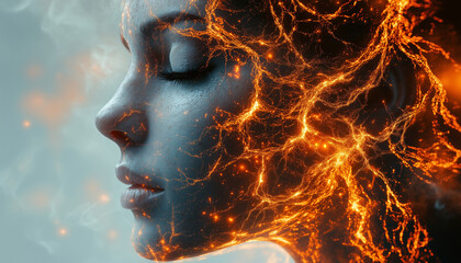 Neural Inspired Female Portrait Depicting Thought Creativity and Brain Connection 