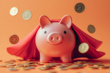 Superhero Piggy Bank Concept Representing Financial Literacy and Empowerment 