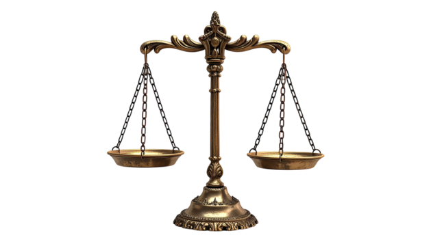 Ornate golden scales, equilibrium, justice, on black background