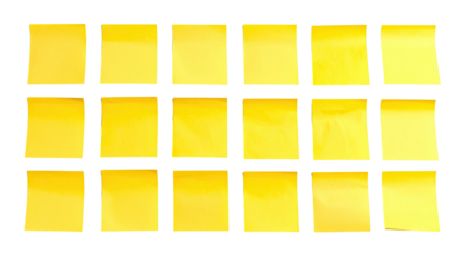Yellow sticky notes arranged in grid on black background