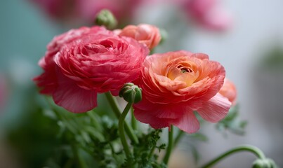 Obraz premium pink and coral ranunculus flowers