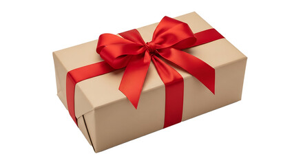 Obraz premium Tan box red ribbon bow gift present brown