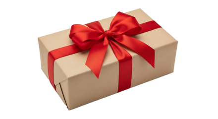 Tan box red ribbon bow gift present brown