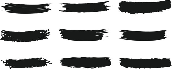 Black set paint, ink brush, brush strokes, brushes, lines, frames, box, grungy. Grungy brushes collection. Brush stroke paint boxes on white background