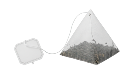 Pyramid Tea Bag with Loose Leaf Tea and Tag.