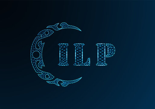 Low poly letter logo ILP design. ILP letter logo low poly vector design on blue color gradient background. ILP logo low poly design