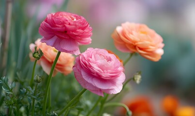  pink and coral ranunculus flowers
