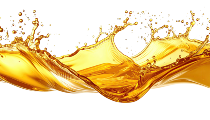 Golden liquid splash, cresting wave against a stark black backdrop