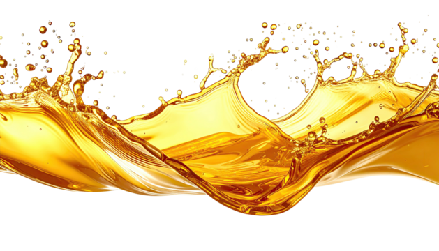 Golden liquid splash, cresting wave against a stark black backdrop