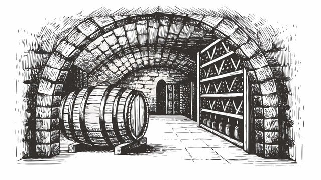Artistic wine cellar with aged barrels and vintage charm, ideal for rustic design projects and beverage concepts