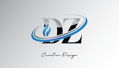 Obraz premium DZ Flame Swoosh Monogram Logo – Energy, Tech & Futuristic Branding