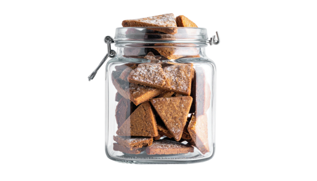 Glass jar filled with golden triangular treats