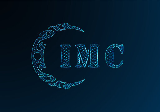 Low poly letter logo IMC design. IMC letter logo low poly vector design on blue color gradient background. IMC logo low poly design