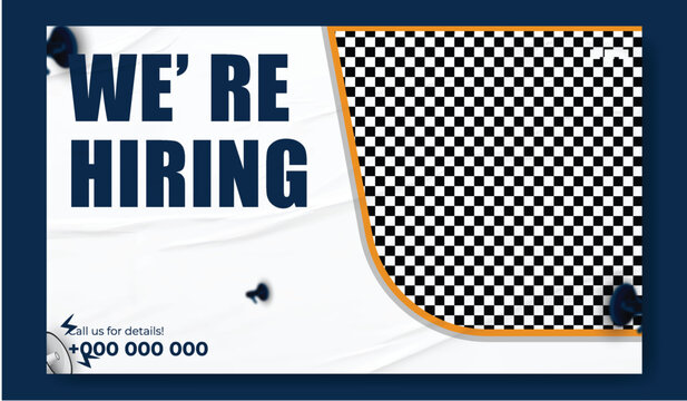 Join our team recruitment advertisement with isometric office illustration and hiring information.
Confident businessman in suit invites you to join our team with benefits listed.