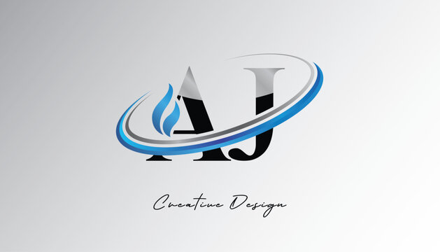 AJ Flame Swoosh Monogram Logo &ndash; Energy, Tech & Futuristic Branding