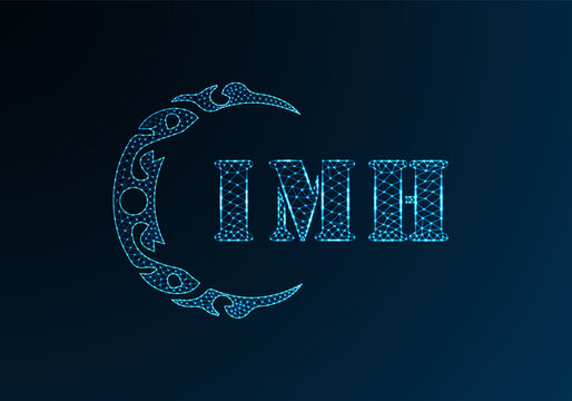 Low poly letter logo IMH design. IMH letter logo low poly vector design on blue color gradient background. IMH logo low poly design