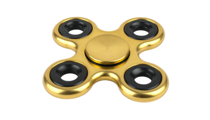 Shiny gold fidget spinner with black accents, centered