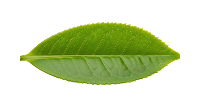 Single Green Tea Leaf Isolated on White Background 23.