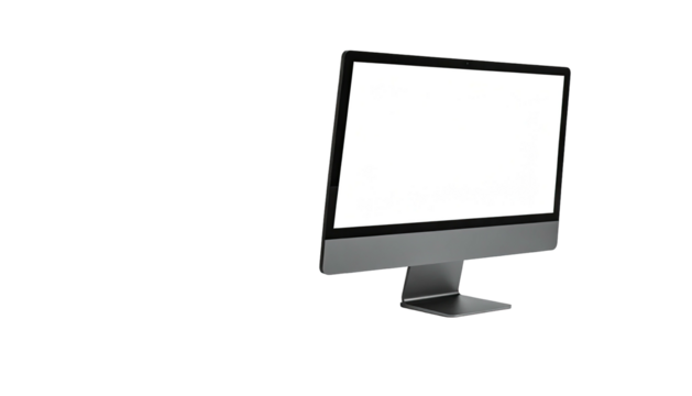 Gray all-in-one computer, white screen isolated on black ground