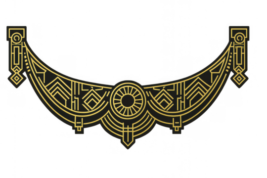 Art deco geometric ornament with golden lines on a decorative black background, elegant vintage border element - Powered by Adobe