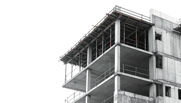 Unfinished concrete structure against stark black background